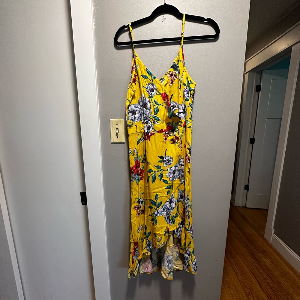 Yellow floral high-low ruffle dress